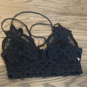 Free People FP One Adella Lace Bralette Small Black Boho Crochet